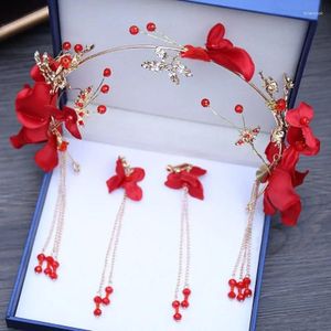 Pendientes del collar Conjunto de flores rojos Tiaras diadema Tiaras Coronas de boda Coronas de arete Accesorios para el cabello