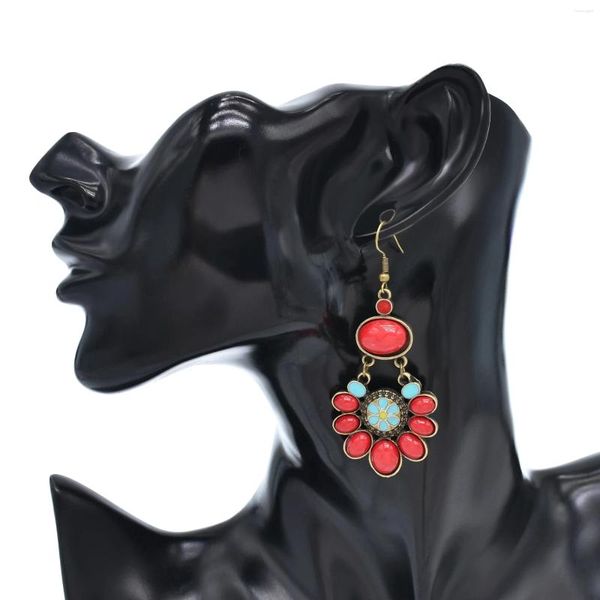 Ensemble collier et boucles d'oreilles Style bohémien rétro, Bracelet à fleurs rouges, bijoux à la mode pour femmes