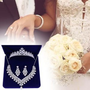 Ketting Oorbellen Set Strass Bruids Voor Vrouwen En Bruiloft Met Kristallen Tiara Geschenkdoos Inbegrepen