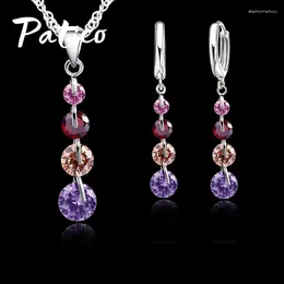 Boucles d'oreilles de collier Set Romantic 925 Silver Needle Link Chain Crystal Pendant Jewelry for Women Cubic Zirconia Choker Wedding