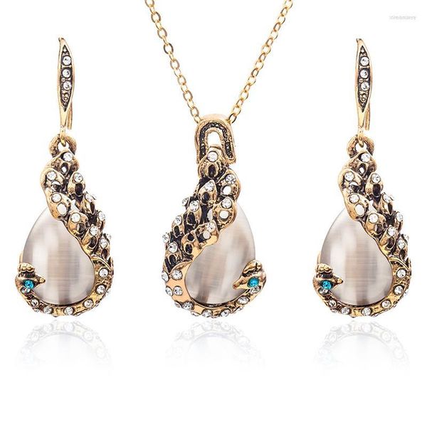 Collier boucles d'oreilles ensemble RONGQING 1 ensemble cristal mariée larme paon opale ensembles pour femmes soeur Colars