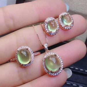 Ketting oorbellen Set rosé goudkleur ovaal CZ Crystal Synthetic Green Grapestone Opal en sieraden voor vrouwelijke meisjes Drop