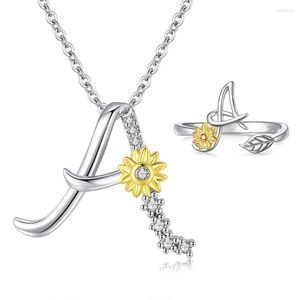 Collier Boucles d'oreilles Set Rose Valley Sunflower Pendentif For Women Letter Rings Fashion Jewelry Girls Cadeaux