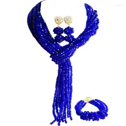Ensemble collier et boucles d'oreilles en perles africaines bleu Royal, bijoux en cristal