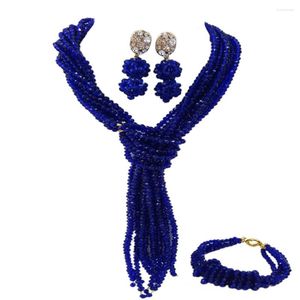 Ketting oorbellen set Royal Blue African Nigeriaanse kralen sieraden mode kostuum sieraden sets