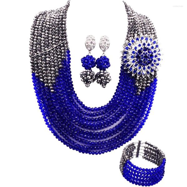 Ensemble collier et boucles d'oreilles bleu Royal, perles africaines nigérianes, bijoux en cristal