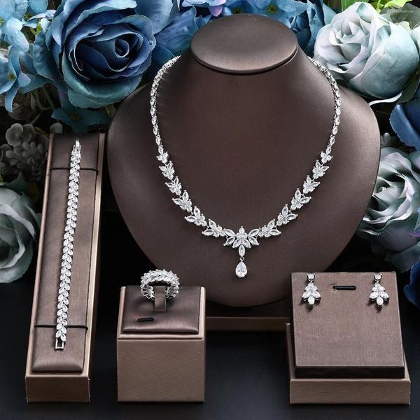 Conjunto de collar y pendientes rusos de 4 piezas, joyería de boda grande para novia de lujo, CZ, elegante, estilo moderno y moderno