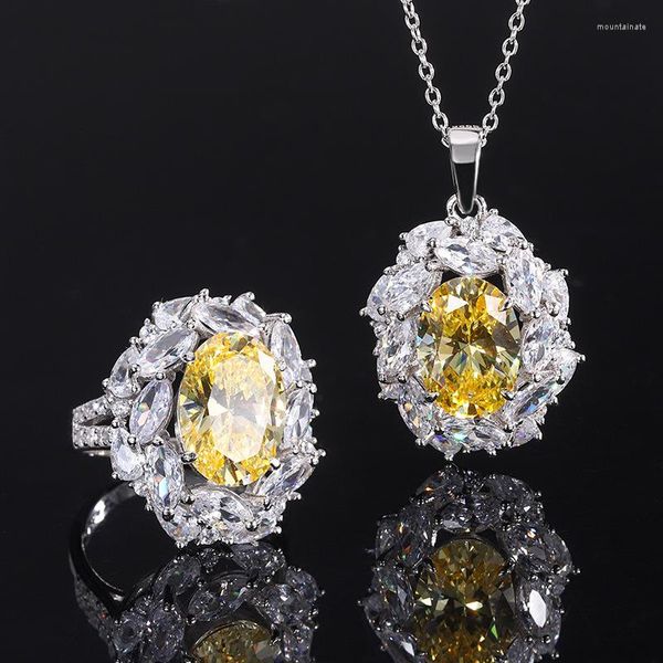 Collier boucles d'oreilles ensemble S925 corps complet couleur argent précieux diamant à haute teneur en carbone jaune Redian coupe danois pendentif anneau principal 10 14