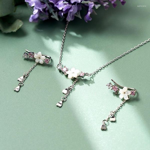 Collier Boucles D'oreilles Ensemble Sakura Cerise Gland Pendentif De Mariage De Mariée Pour Les Femmes Ras Du Cou Élégant Charme Colliers Bijoux Cadeau