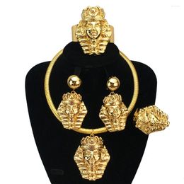 Ensemble de boucles d'oreilles et collier, grand pendentif léger et audacieux pour femmes, bijoux italiens plaqués or pour fête de mariage, Banquet, FHK16636