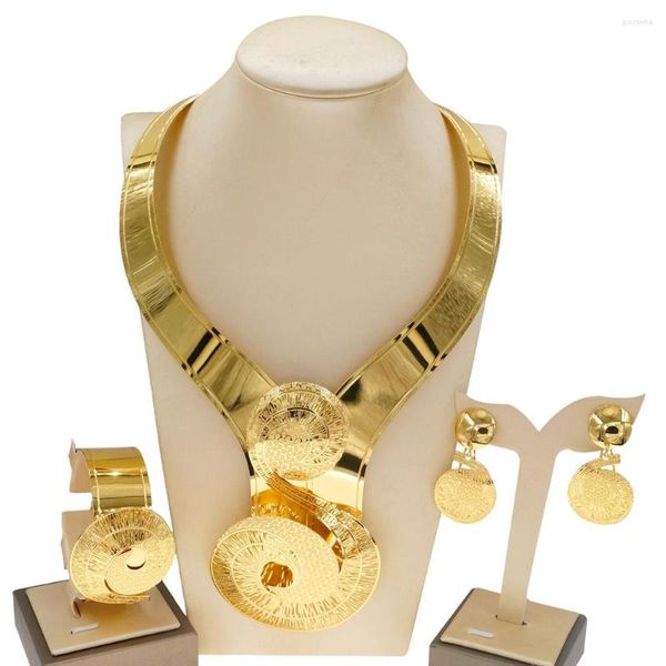 Collier boucles d'oreilles ensemble vente ensemble plaque or plein cuivre bijoux dames mode grand vacances cadeau accessoires NH00034