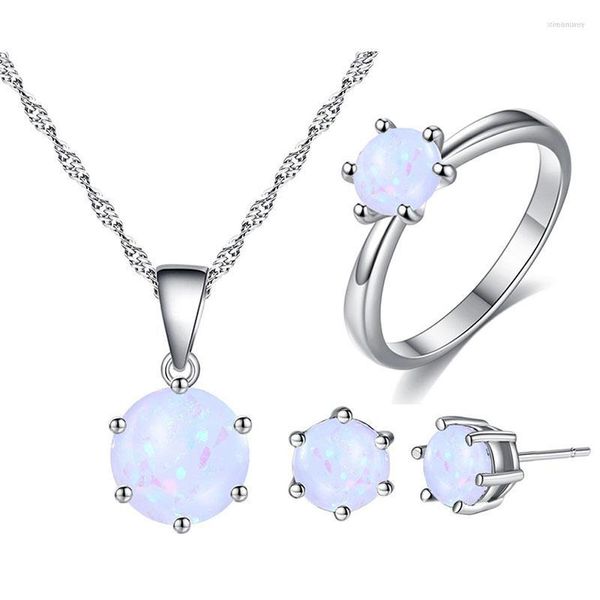 Collier boucles d'oreilles ensemble vente Simple couleur spéciale opale cristal goujon élégant robe de mariée Costume J35