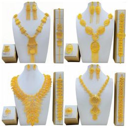 Conjunto de collar y pendientes, venta de joyería para mujer, regalo nupcial de boda de oro de 24k de Dubai