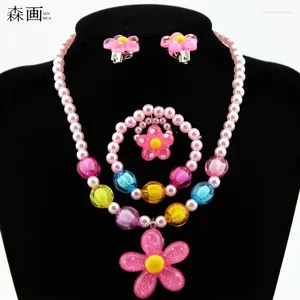 Collier Boucles d'oreilles Senhua enfants Baby Girl's Imitation Pearls Sun Flower Bracelet Bracelet Bijoux Enfants Party Gift TZ46