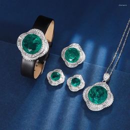 Ketting oorbellen set SHAherfst en winter sieraden koperen onderkant vergulde imitatie smaragd geavanceerde ronde voor vrouwen 20 mm 16 mm