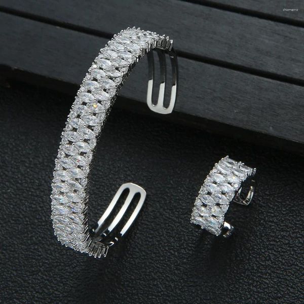 Conjunto de collar y pendientes, pulsera y anillo de circonia cúbica brillante, joyería de mano de 2 piezas, accesorios de boda nupciales de lujo de Dubái