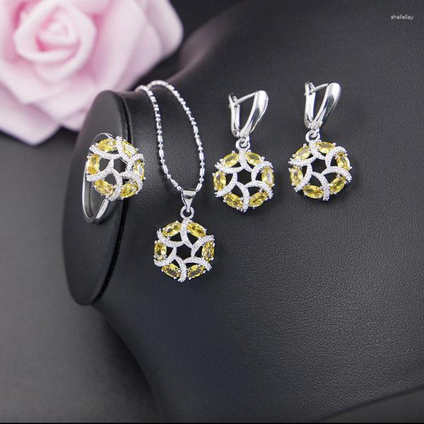 Conjunto de pendientes de collar, anillo de joyería de Color plateado cuadrado de fútbol de la suerte CZ brillante para mujer, regalo de cumpleaños en la tienda