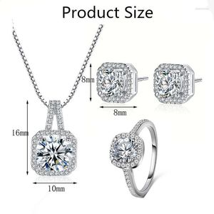 Collier boucles d'oreilles ensemble brillant carré strass bijoux costume femme mode couleur argent collier/boucles d'oreilles/bague douce mariée accessoires de mariage