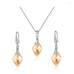 Ensemble de boucles d'oreilles et collier en cristaux de couleur argent d'autriche, pendentif en forme de losange pour femmes, anniversaire