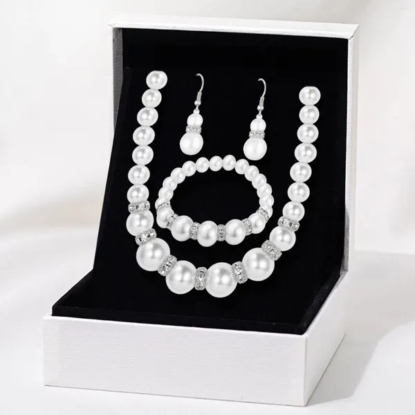 Conjunto de collar y pendientes con perlas de plata y diamantes de imitación de agua dulce natural, incluye impresionante pulsera y regalo de joyería