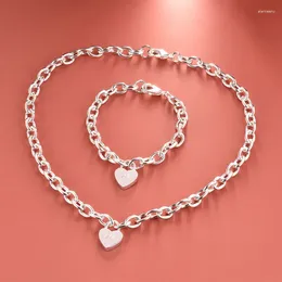 Ensemble collier et boucles d'oreilles plaqué argent pour femmes, pendentif en forme de cœur, Bracelet, accessoires tendance, cadeaux, 2 pièces