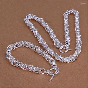 Ensemble de collier et boucles d'oreilles plaqué argent pour femmes, 2 pièces, chaîne à broche, Bracelet, accessoires tendance, vente en gros, cadeaux de fête