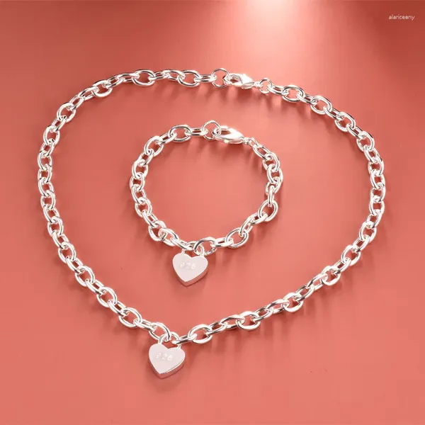 Conjunto de collar y pendientes chapado en plata para mujer, pulsera con colgante de candado de corazón, 2 uds., accesorios de moda, regalos