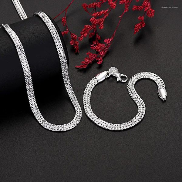 Conjunto de collar y pendientes Chapado en plata, pulseras de cadena originales de 6MM, collar para mujer y hombre, regalos nobles para fiesta y boda