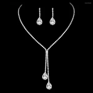 Collier boucles d'oreilles ensemble Simple élégant plein strass mariée pour les femmes classique brillant robe de mariée Banquet boucle d'oreille dames cadeaux