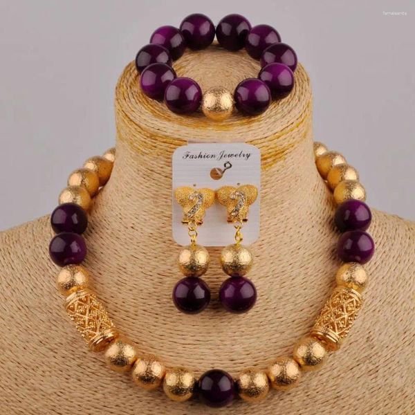 Ensemble de boucles d'oreilles et collier en cristal violet Simple, robe de mariée africaine pour femmes, bijoux à la mode nigériane, XK-25