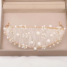 Conjunto de collar y pendientes, corona de perlas de imitación, diademas, accesorios para el cabello para mujer, diadema de aros tejida hecha a mano coreana para boda