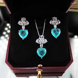 Ketting oorbellen set sinzry ontwerp elegante sieraden gesneden kubieke zirkoon hartvorm bling hanger oorbel voor vrouw