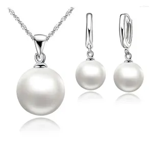 Collier Boucles d'oreilles Set Smooth Women Wedding 925 STERLING COLOR COLOR PEARL HOOP Fashion Jewellery Gift Accessoires