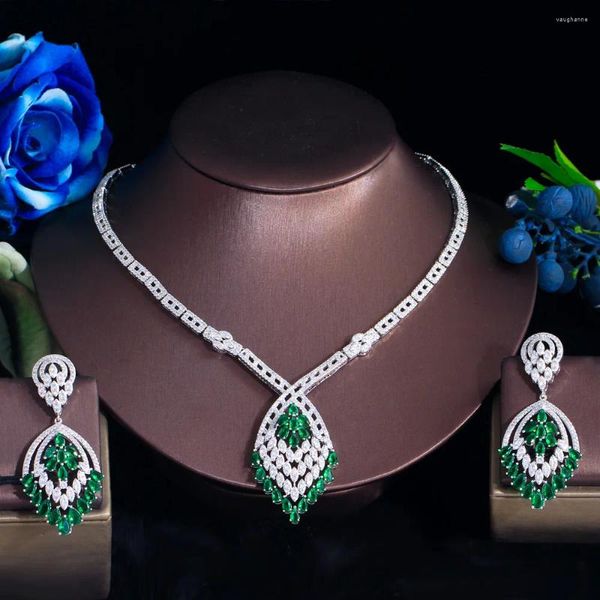 Collier boucles d'oreilles ensemble Smvp magnifique vert zircon cubique couleur argent nigérian Dubaï mariée mariage fête Costume bijoux pour femmes TZ919