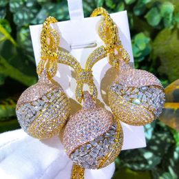 Soramoore – ensemble de 2 colliers et boucles d'oreilles, pendentif boule de luxe, bijoux en forme de goutte, Super Noble, brillant, CZ, accessoires de spectacle pour fête de mariage