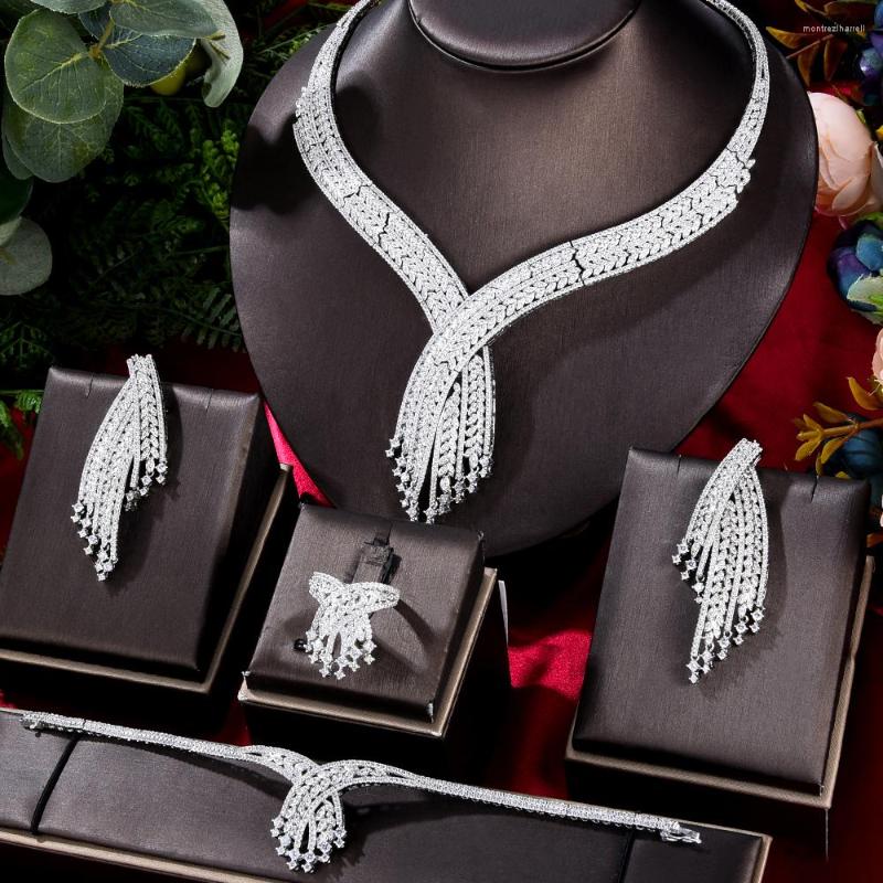 Ketting Oorbellen Set Soramoore Luxe 4 stks Armband Ring Sets Voor Vrouwen Party Afrikaanse Dubai CZ Bridal Wedding