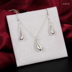 Ensemble de collier et boucles d'oreilles pour femmes, couleur argent 925, pendentif goutte d'eau, bijoux pour fête de mariage, cadeau de vacances, offre spéciale