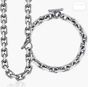 Ensemble de boucles d'oreilles et collier en acier inoxydable, chaîne à maillons Rolo, bijoux pour hommes et femmes, Bracelet de 8mm de large, argent