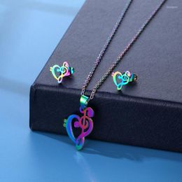 Ketting oorbellen set roestvrij staal kleurrijke hartmuziek noot hanger kettingstudie oorbel voor vrouwen feest verjaardag mode sieraden cadeau