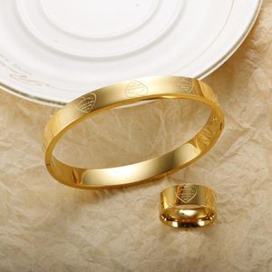 Ketting Oorbellen Set Roestvrij Staal Vergulde Hartvormige Bangle Armbanden Forever Love Ring Voor Vrouwen Girl Lover Sieraden