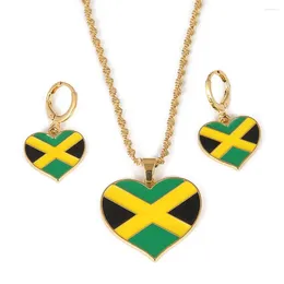 Conjunto de collar y pendientes de acero inoxidable con mapa del corazón de Jamaica, collares con colgante de bandera nacional, regalos jamaicanos