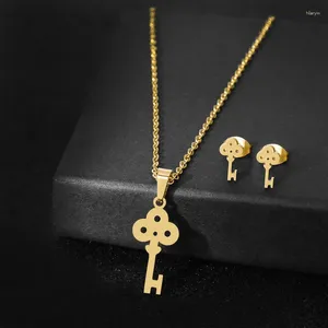 Ensemble de collier et boucles d'oreilles en acier inoxydable, pendentif clé, clou d'oreille, cadeau à la mode pour petite amie, Couple, bijoux de noël et d'anniversaire