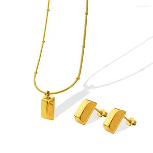 Ketting oorbellen set roestvrij stalen vierkante hanger trendy 18 k vergulde gouden oorbel waterdichte sieraden