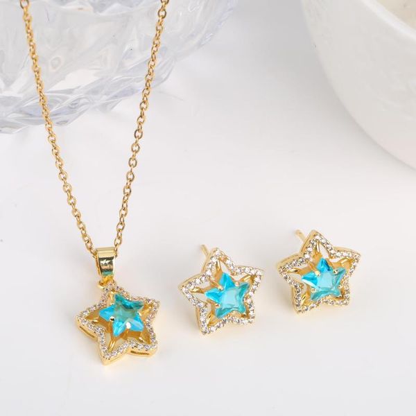 Collier boucles d'oreilles ensemble étoile cristal bijoux femmes 8 couleurs Zircon ensembles de bijoux bijoux Acero Inoxidable Joyeria
