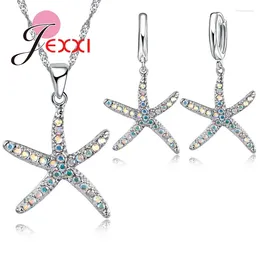 Collier et boucles d'oreilles en argent Sterling 925, joli Design d'étoile de mer, colliers et pendentifs à aiguilles, bijoux