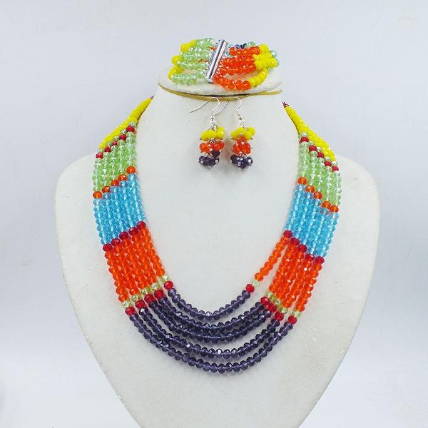 Collier Boucles d'oreilles Set Stock Vente !! Bijoux de perles de cristal de mariage africain pour nigérian 19-22