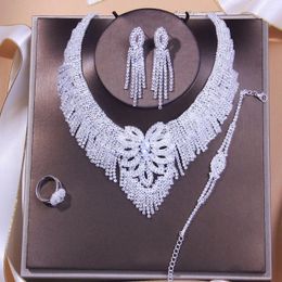 Collier Boucles d'oreilles Set Stonefans 4pcs Luxury Bridal Tassel For Women Wedding Accessories Hollow Rinestone African Jewelry