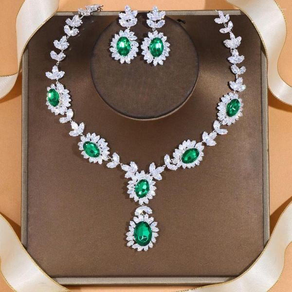 Collier boucles d'oreilles ensemble Stonefans élégant feuille Zircon ensembles pour femmes cadeau de noël vert cristal robe de mariée