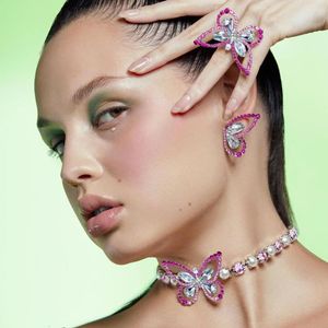Collier boucles d'oreilles ensemble Stonefans cristal rose papillon Dubai mariage pour femmes mode bague de mariée bijoux de fête