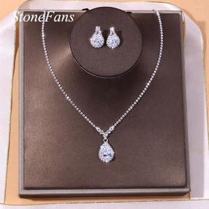 Pendientes del collar Set Stonefans Simple Crystal Water Drop Jewelry Cúbico Charms Maxi Declaración Boda